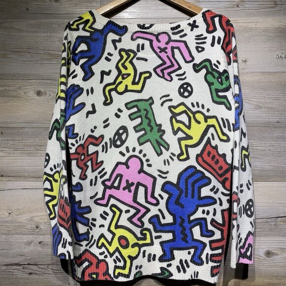 JOYRICH X Keith Haring Sweater Size Large Multicolor Dancing People Dogs Pop Art - Picture 2 of 13
